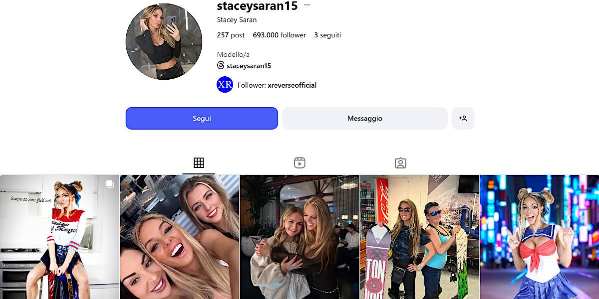 Main profile screen of Stacey Saran’s Instagram