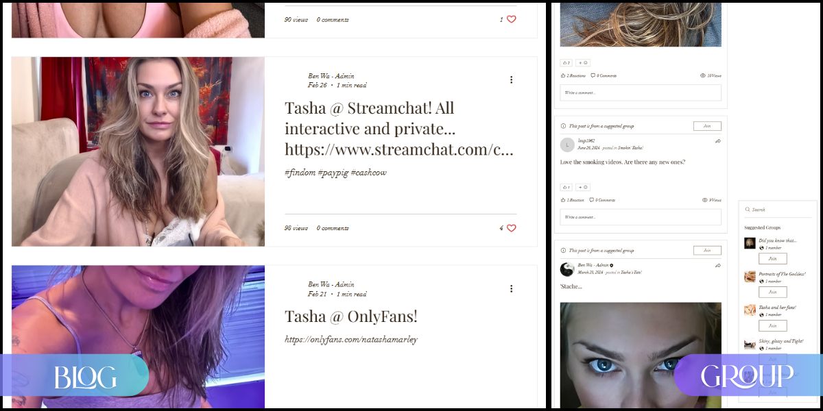 Page section (Blog and Group) of the natashamarley.com website